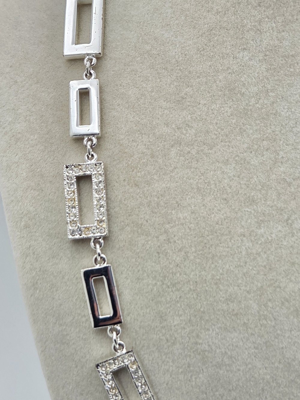 Signed Napier Rhodium Plated Art Deco Style Rhinestone Link Necklace - Picture 8 of 16